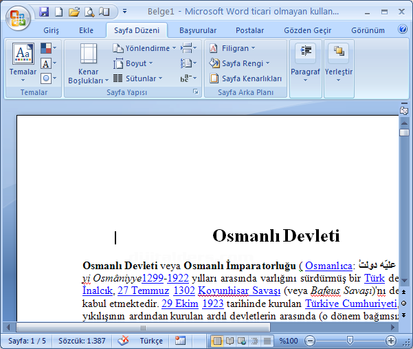Office 2007 Sayfa Yapısı