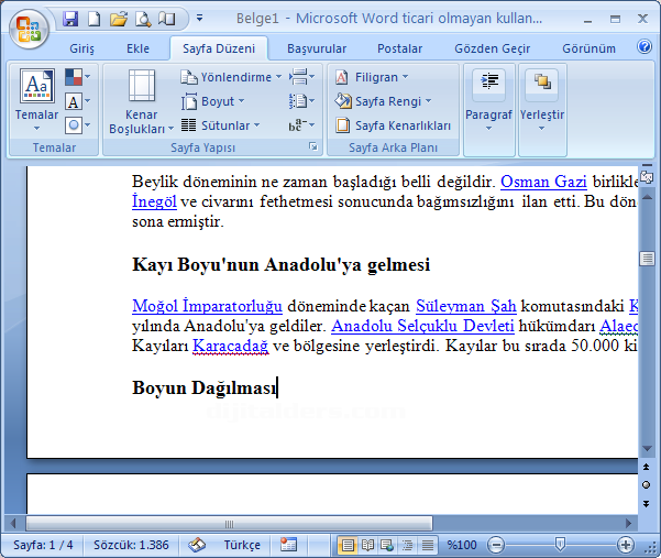 Office 2007 Sayfa Yapısı