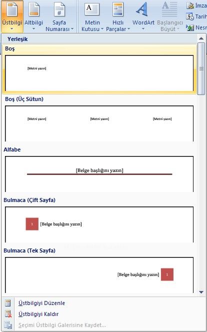 Office 2007 Altbilgi Ve Üstbilgi Kullanımı