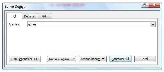 Office 2007 Bul, Değiştir, Git Menüleri Ve Hızlı Git Menüsü
