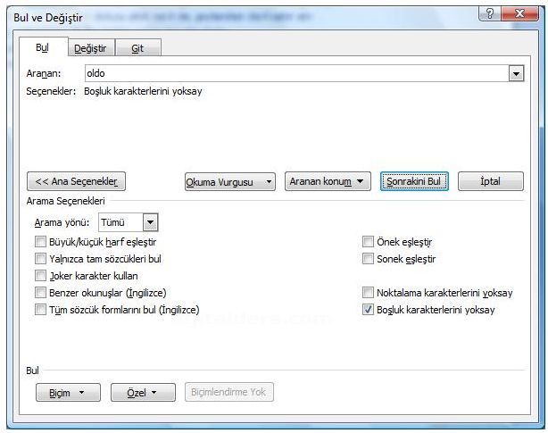 Office 2007 Bul, Değiştir, Git Menüleri Ve Hızlı Git Menüsü