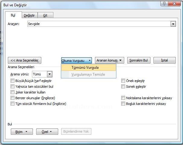 Office 2007 Bul, Değiştir, Git Menüleri Ve Hızlı Git Menüsü