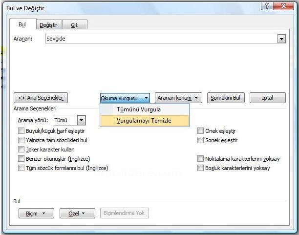 Office 2007 Bul, Değiştir, Git Menüleri Ve Hızlı Git Menüsü