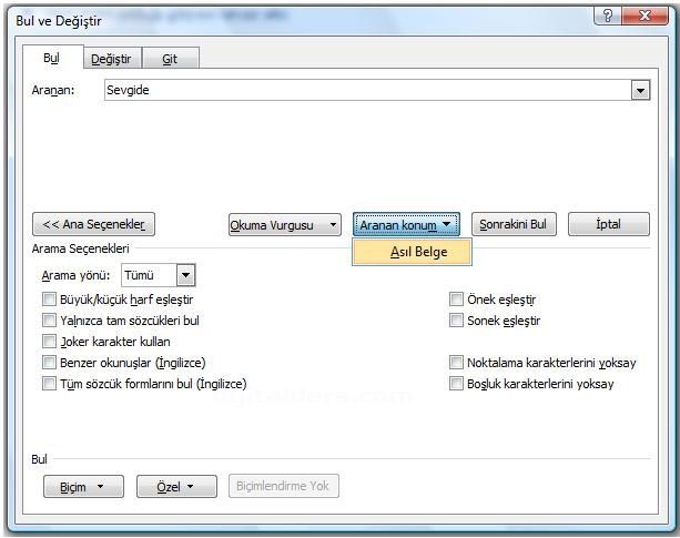 Office 2007 Bul, Değiştir, Git Menüleri Ve Hızlı Git Menüsü