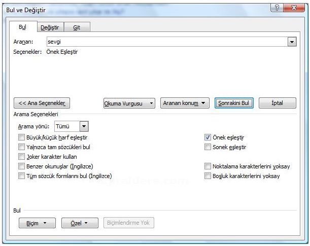 Office 2007 Bul, Değiştir, Git Menüleri Ve Hızlı Git Menüsü
