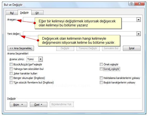 Office 2007 Bul, Değiştir, Git Menüleri Ve Hızlı Git Menüsü