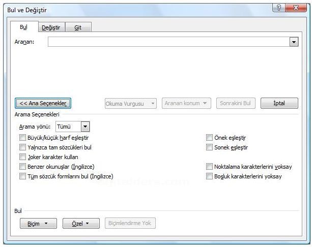 Office 2007 Bul, Değiştir, Git Menüleri Ve Hızlı Git Menüsü