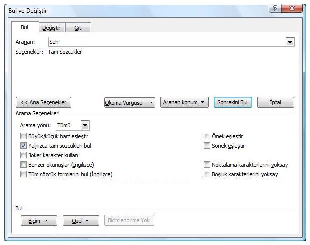 Office 2007 Bul, Değiştir, Git Menüleri Ve Hızlı Git Menüsü