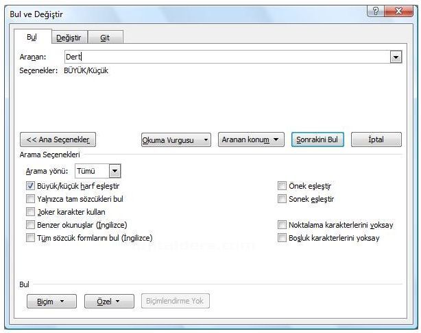 Office 2007 Bul, Değiştir, Git Menüleri Ve Hızlı Git Menüsü