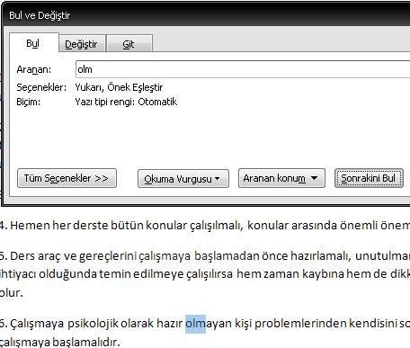 Office 2007 Bul, Değiştir, Git Menüleri Ve Hızlı Git Menüsü