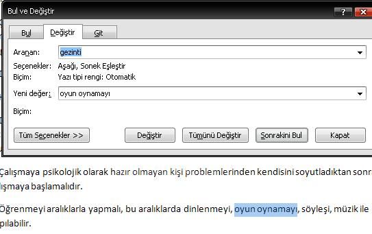 Office 2007 Bul, Değiştir, Git Menüleri Ve Hızlı Git Menüsü
