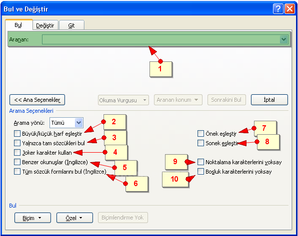 Office 2007 Bul, Değiştir, Git Menüleri Ve Hızlı Git Menüsü