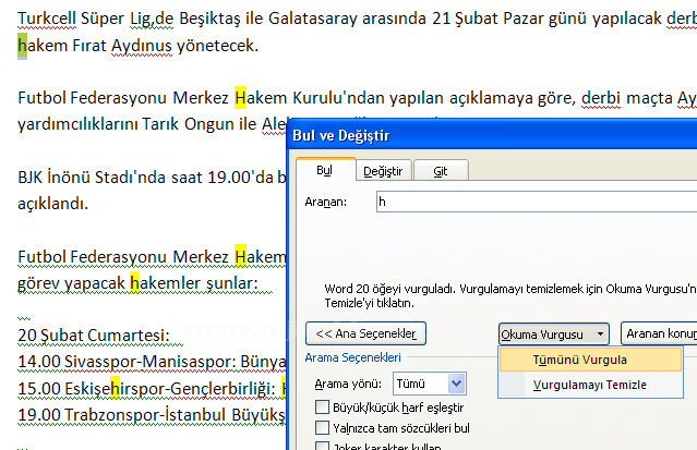 Office 2007 Bul, Değiştir, Git Menüleri Ve Hızlı Git Menüsü