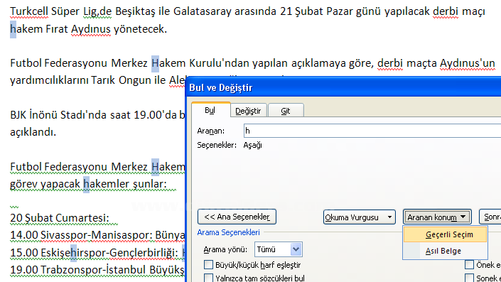 Office 2007 Bul, Değiştir, Git Menüleri Ve Hızlı Git Menüsü