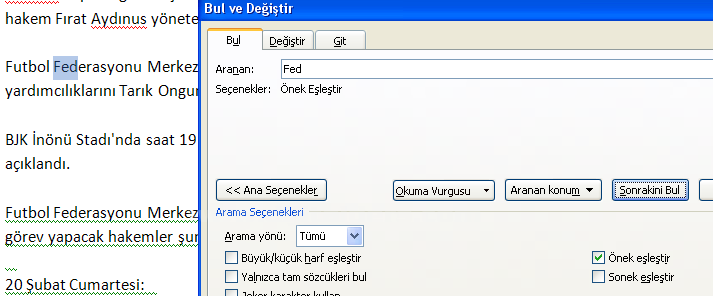 Office 2007 Bul, Değiştir, Git Menüleri Ve Hızlı Git Menüsü