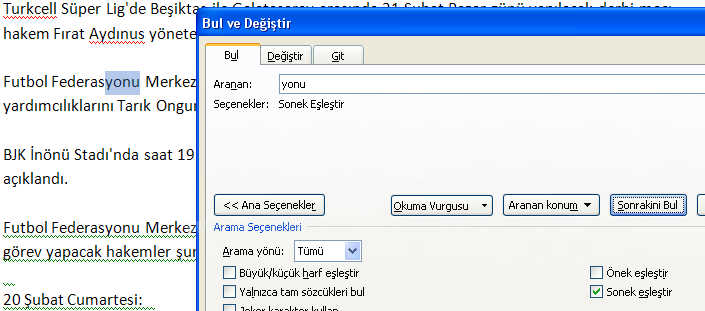 Office 2007 Bul, Değiştir, Git Menüleri Ve Hızlı Git Menüsü