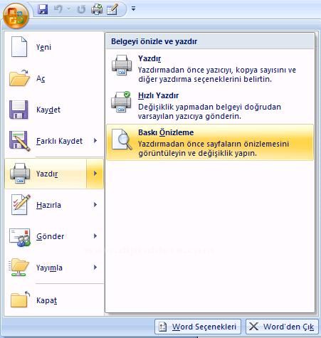 Office 2007 Baskı Önizleme