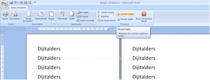 Office 2007 Baskı Önizleme