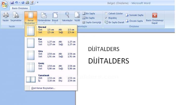 Office 2007 Baskı Önizleme