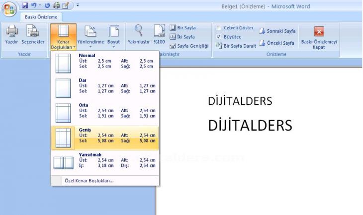 Office 2007 Baskı Önizleme