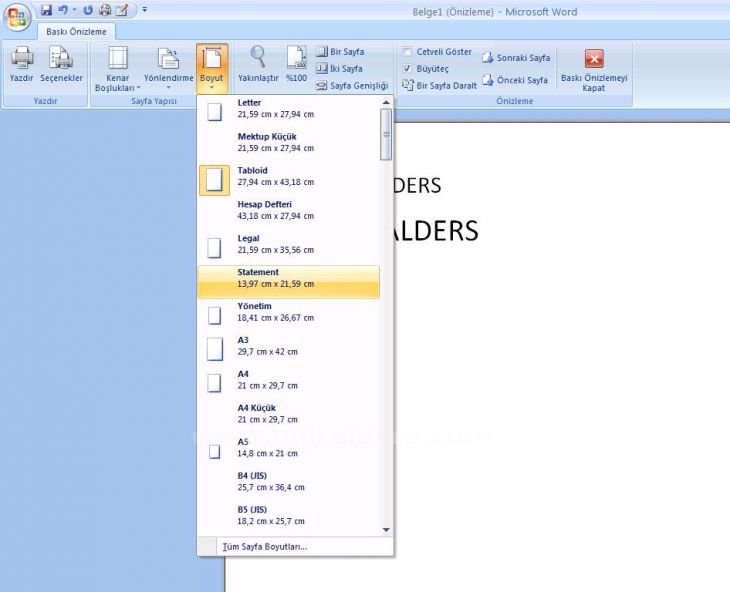 Office 2007 Baskı Önizleme