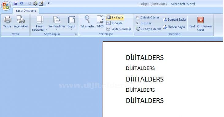 Office 2007 Baskı Önizleme