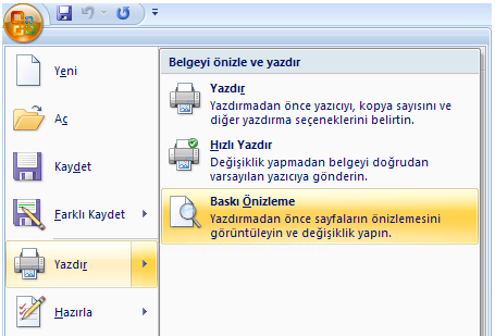 Office 2007 Baskı Önizleme