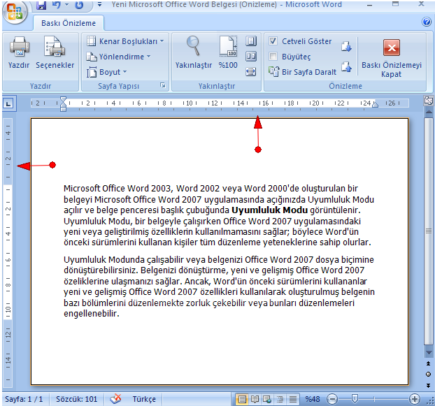 Office 2007 Baskı Önizleme