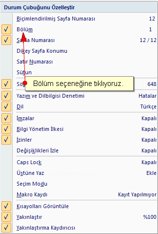 Office 2007 Kesmeler Kesme Oluşturma, Bölüm Sonu Oluşturma