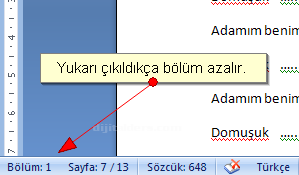 Office 2007 Kesmeler Kesme Oluşturma, Bölüm Sonu Oluşturma