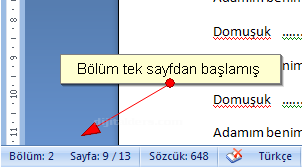 Office 2007 Kesmeler Kesme Oluşturma, Bölüm Sonu Oluşturma