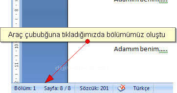 Office 2007 Kesmeler Kesme Oluşturma, Bölüm Sonu Oluşturma