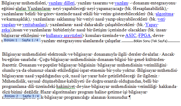 Office 2007 KesmelerKesme oluşturma, Bölüm sonu oluşturma
