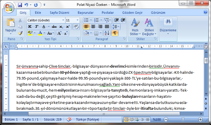 Office 2007 Paragraf Seçenekleri