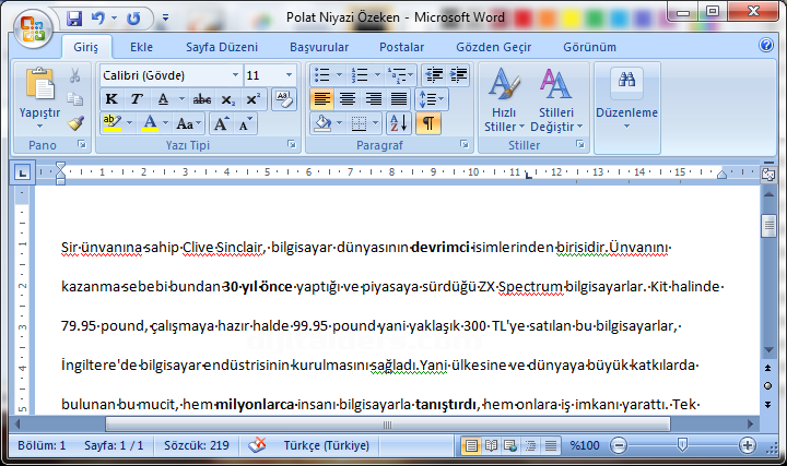 Office 2007 Paragraf Seçenekleri