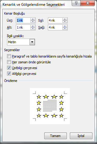 Office 2007 Kenarlıklar Ve Gölgelendirme