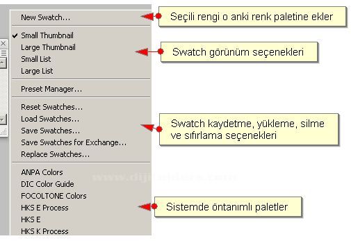 Swatches  Tool Presets  Character  Paragraph Paletleri