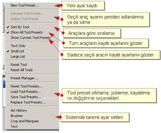 Swatches  Tool Presets  Character  Paragraph Paletleri