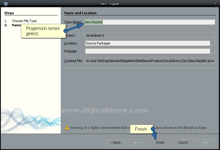 JApplet Projesinin Oluşturulması, JApplet standart metotları ve metotların görevleri