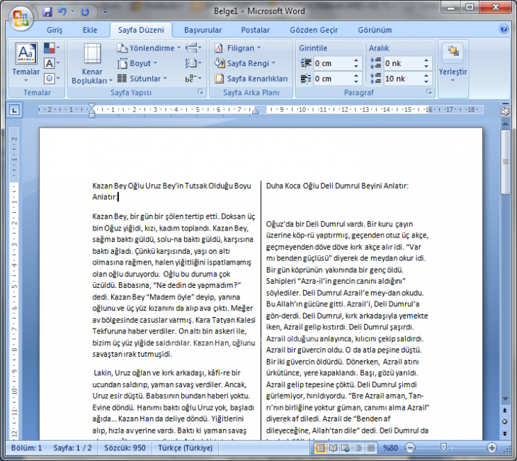Office 2007 Sütun İşlemleri