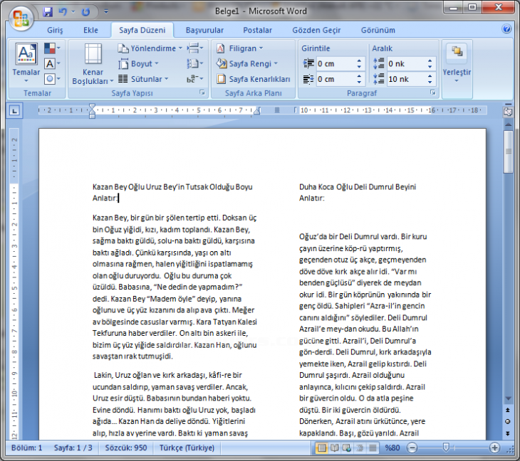 Office 2007 Sütun İşlemleri