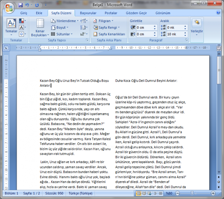 Office 2007 Sütun İşlemleri