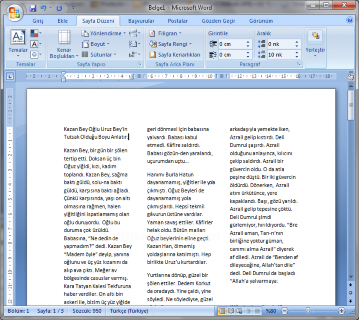 Office 2007 Sütun İşlemleri