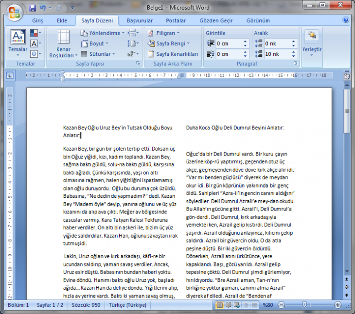 Office 2007 Sütun İşlemleri