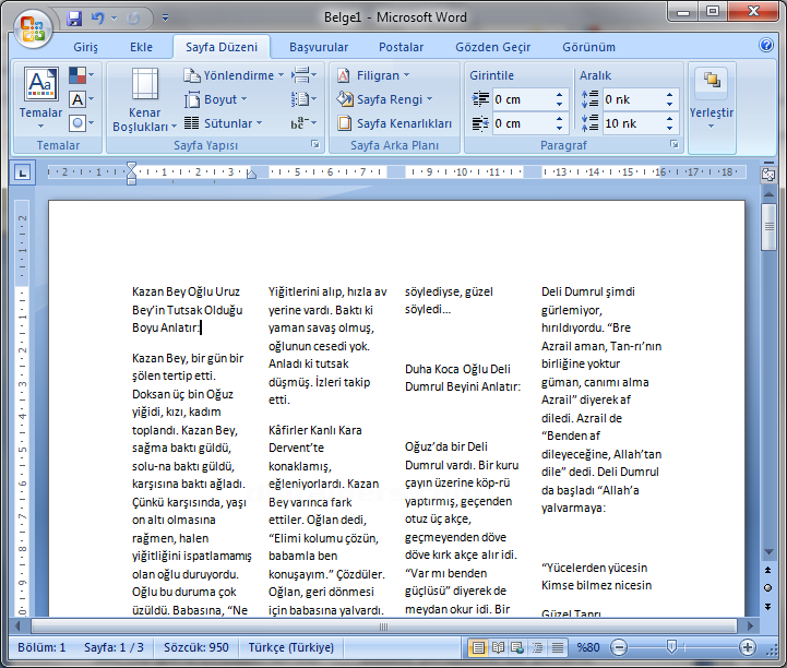 Office 2007 Sütun İşlemleri