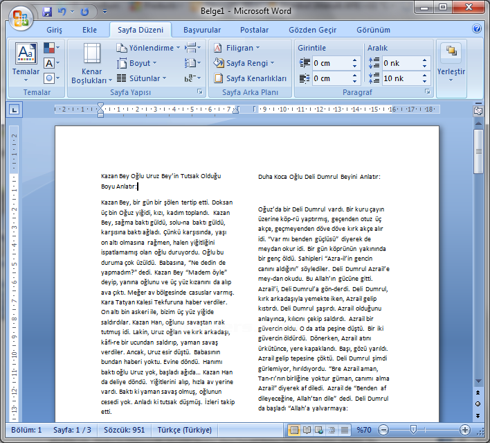 Office 2007 Sütun İşlemleri