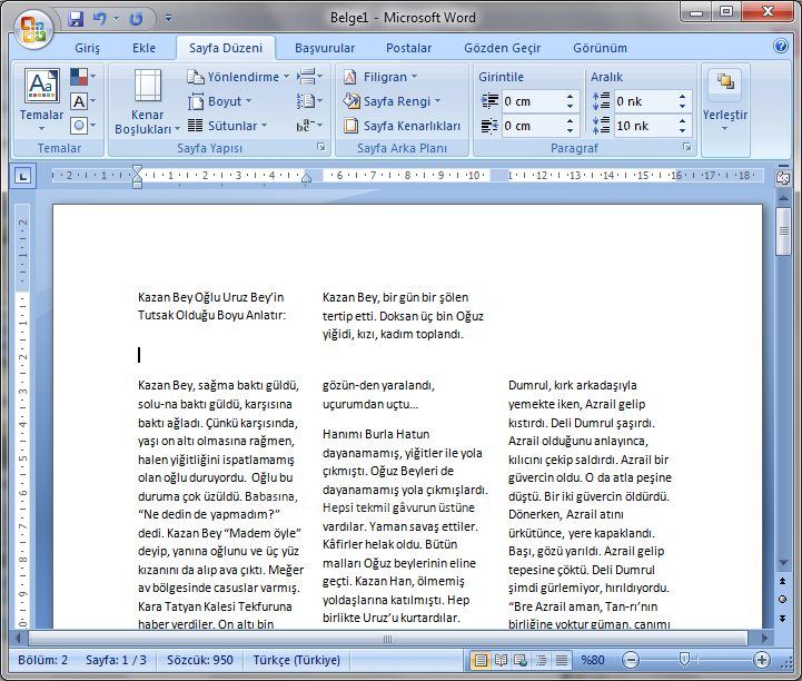 Office 2007 Sütun İşlemleri