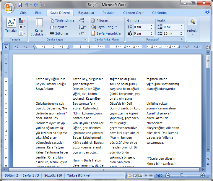 Office 2007 Sütun İşlemleri