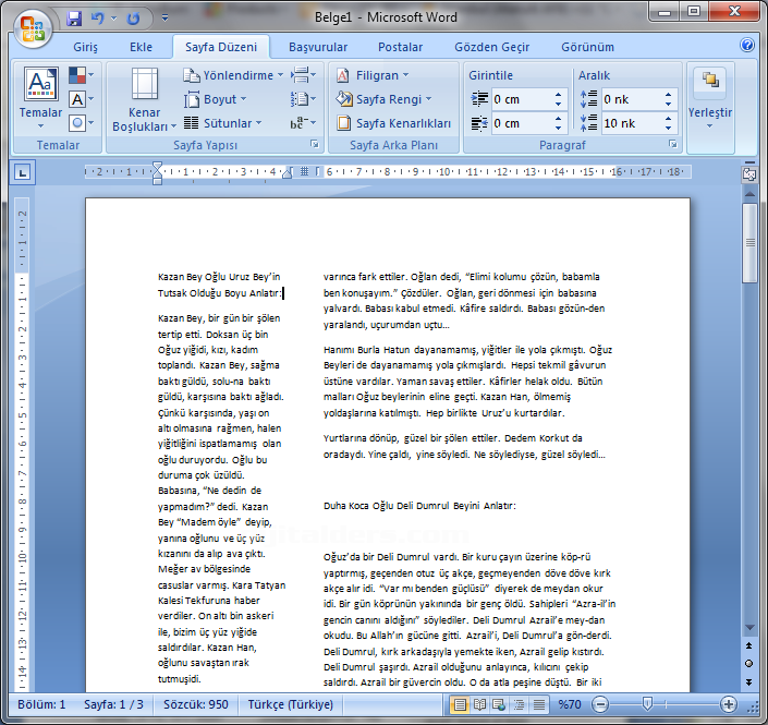Office 2007 Sütun İşlemleri