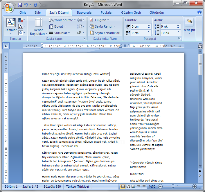 Office 2007 Sütun İşlemleri
